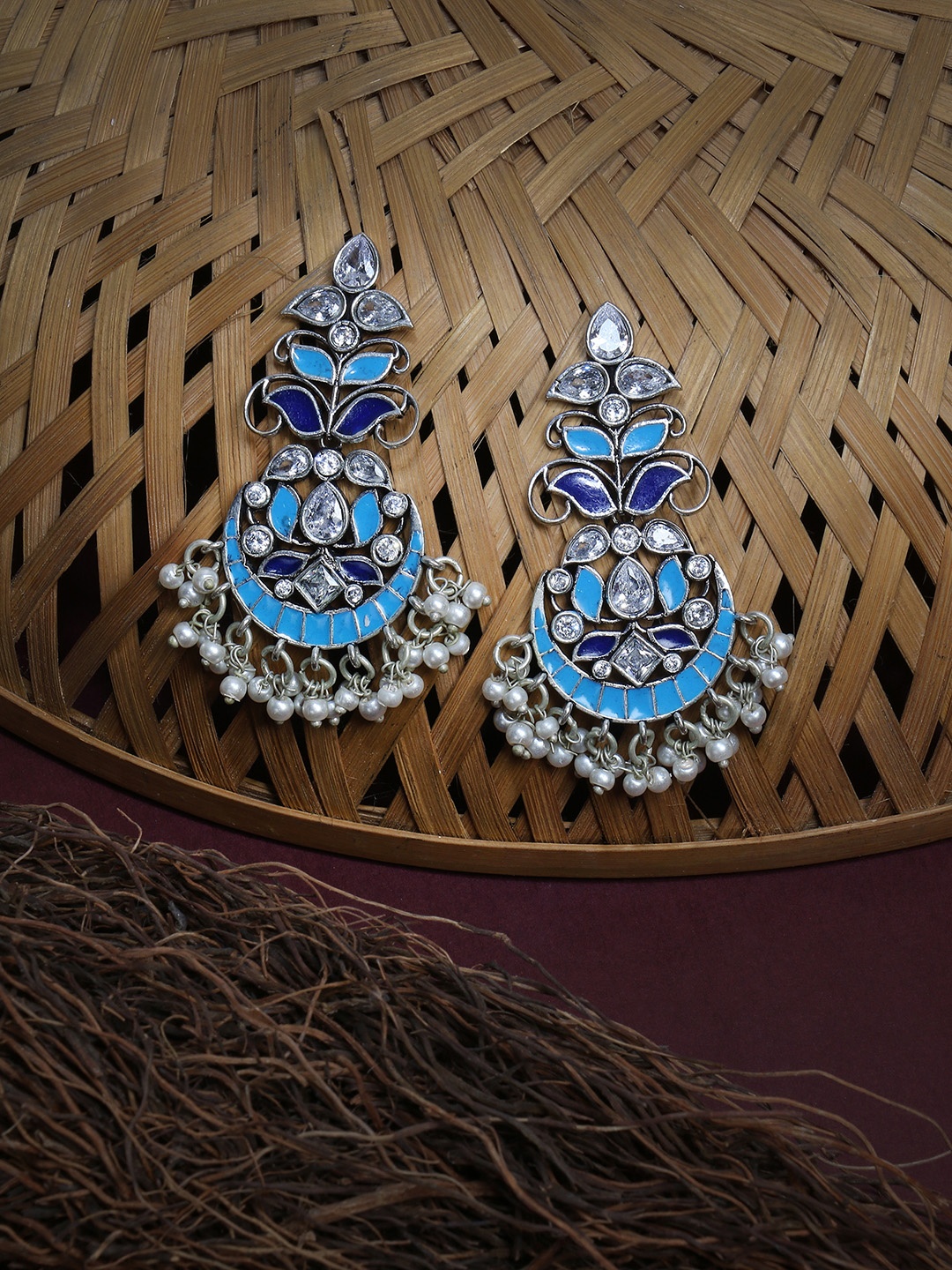 

Adwitiya Collection Silver-Toned & Blue Contemporary Drop Earrings