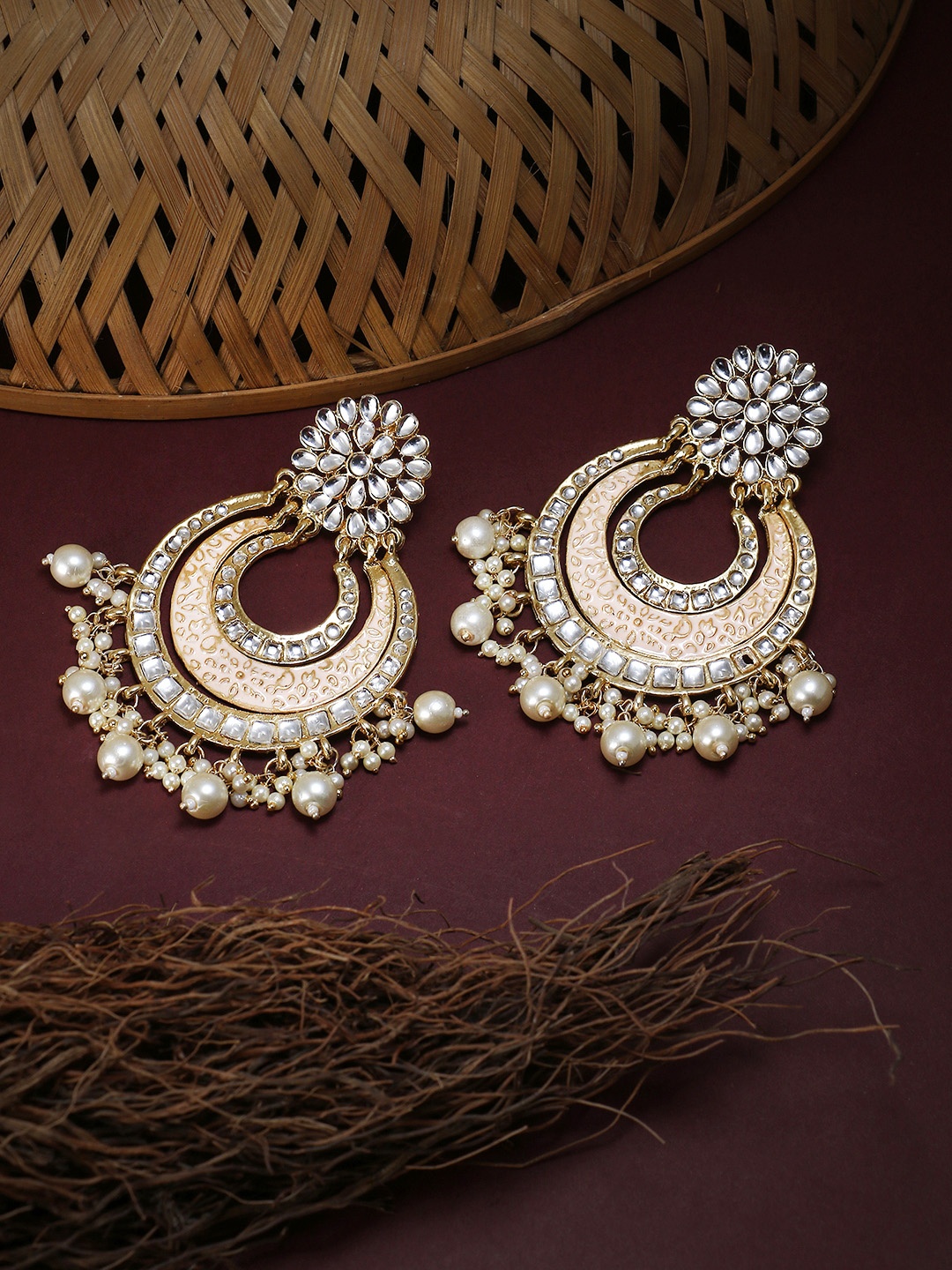 

Adwitiya Collection Gold-Toned Contemporary Chandbalis