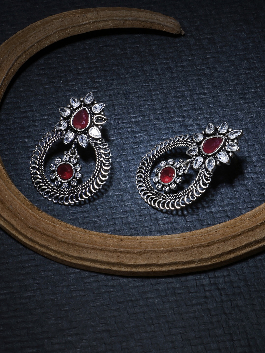 

Adwitiya Collection Silver-Toned & Maroon Contemporary Drop Earrings