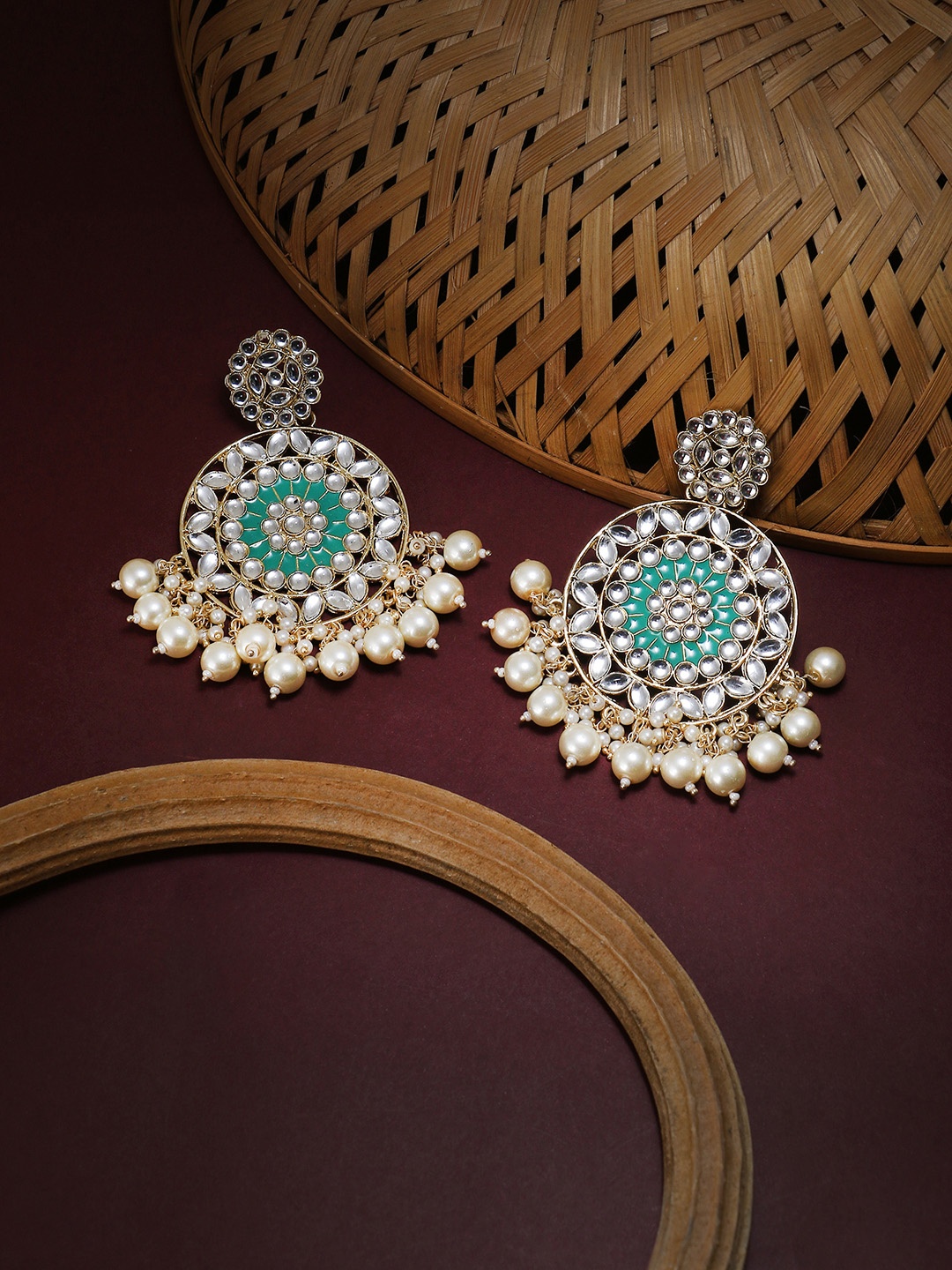 

Adwitiya Collection Gold-Toned Circular Drop Earrings