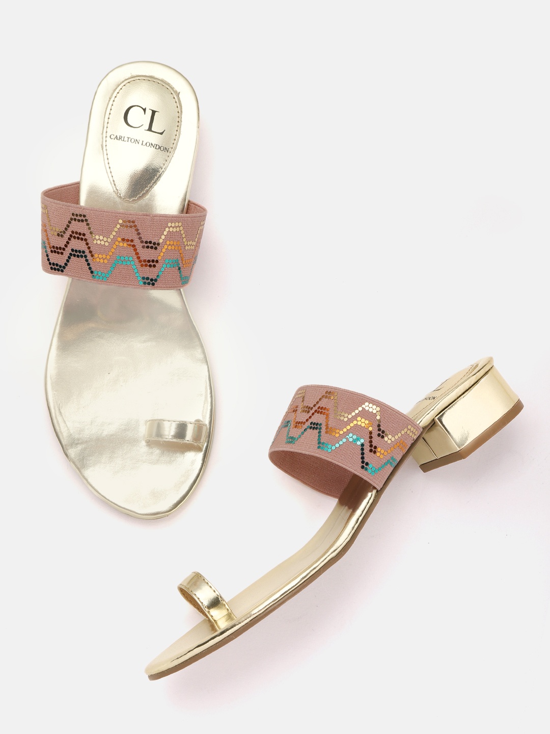 

Carlton London Women Dusty Pink & Gold-Toned Sequinned One Toe Flats