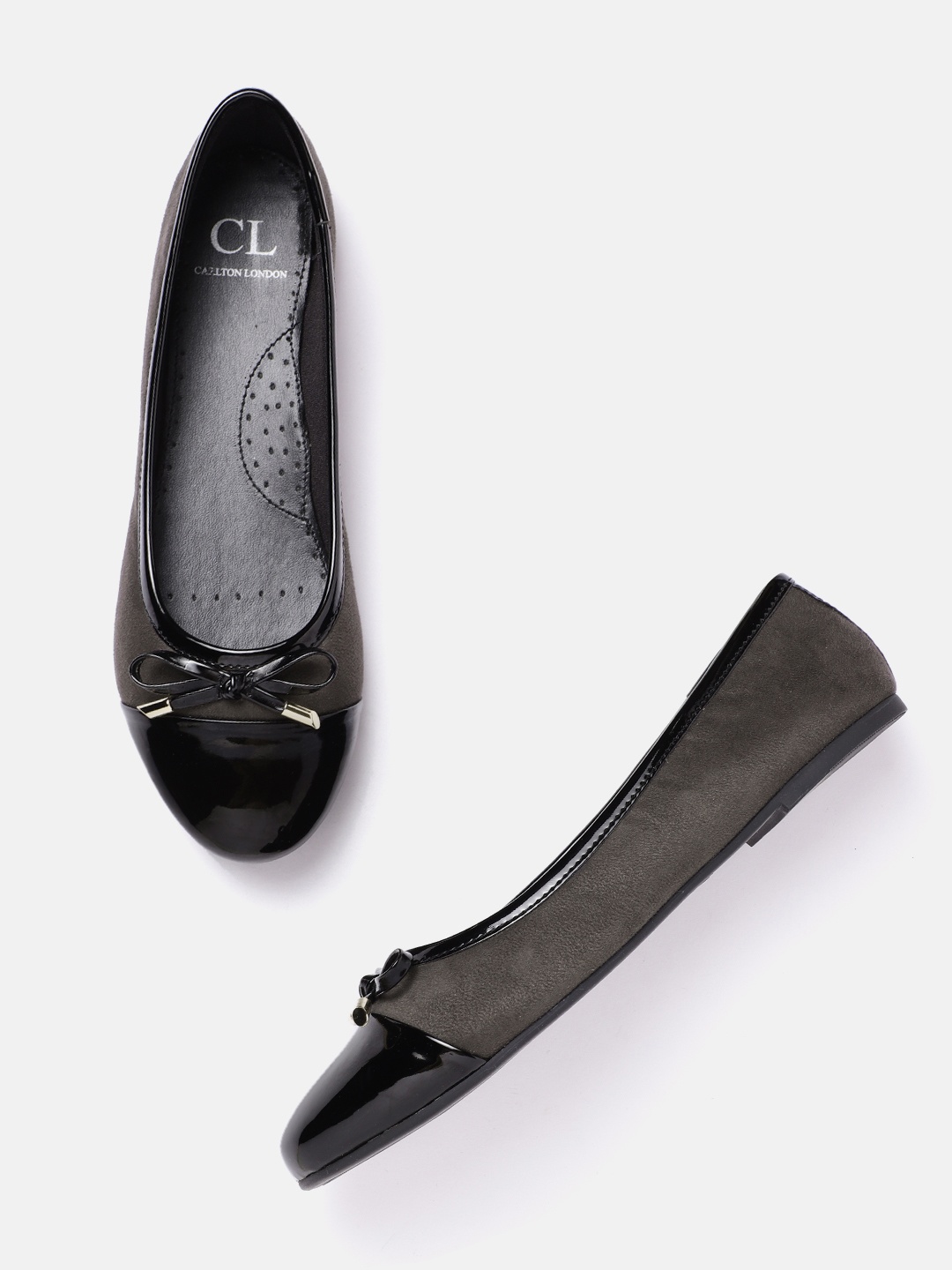 

Carlton London Women Charcoal Grey & Black Ballerinas with Bows