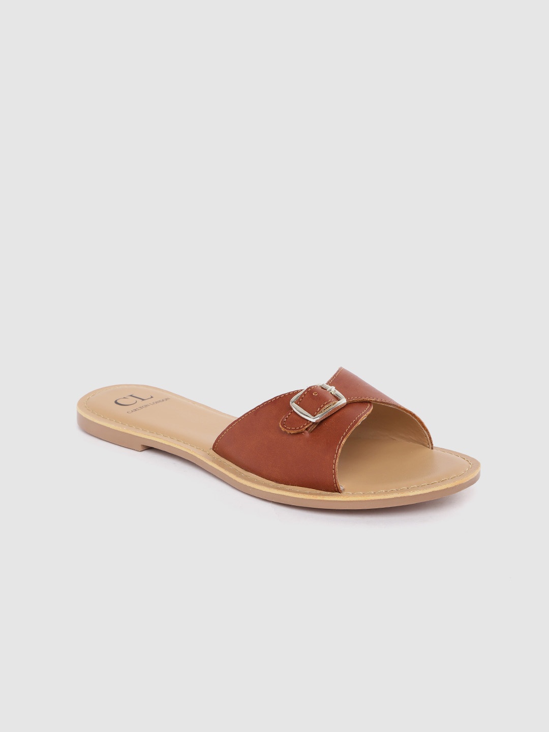 

Carlton London Women Tan Brown Solid Open Toe Flats with Buckle Detail