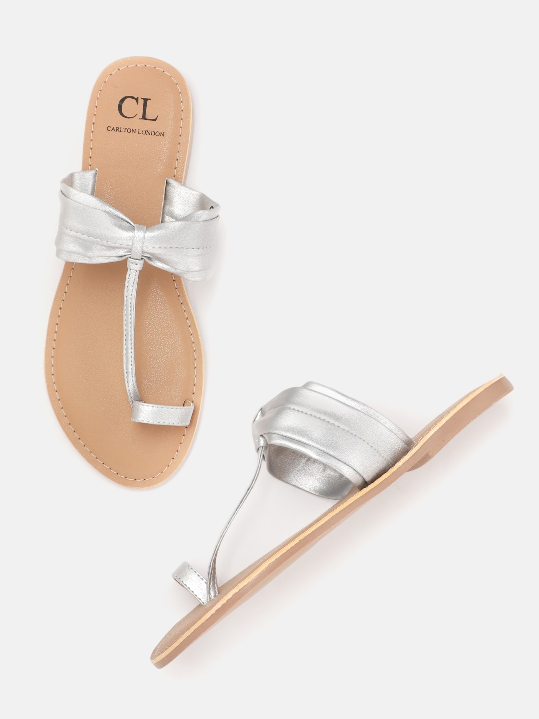 

Carlton London Women Silver-Toned One Toe Flats with Bow Detail