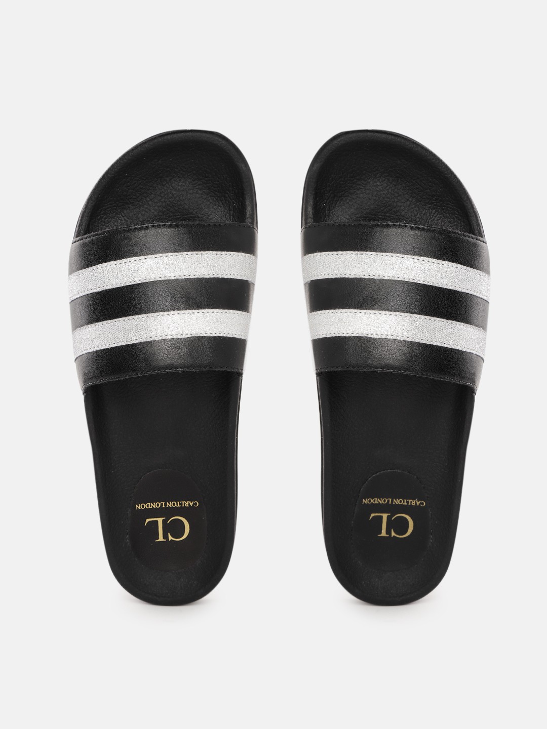 

Carlton London Women Black & White Striped Sliders
