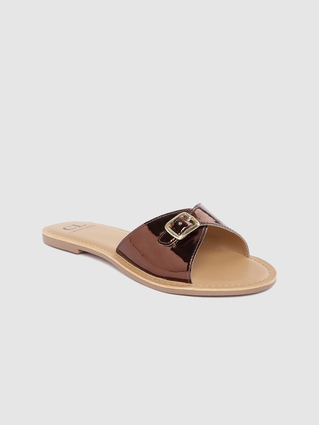 

Carlton London Women Bronze-Toned Open Toe Flats with Buckle Detail