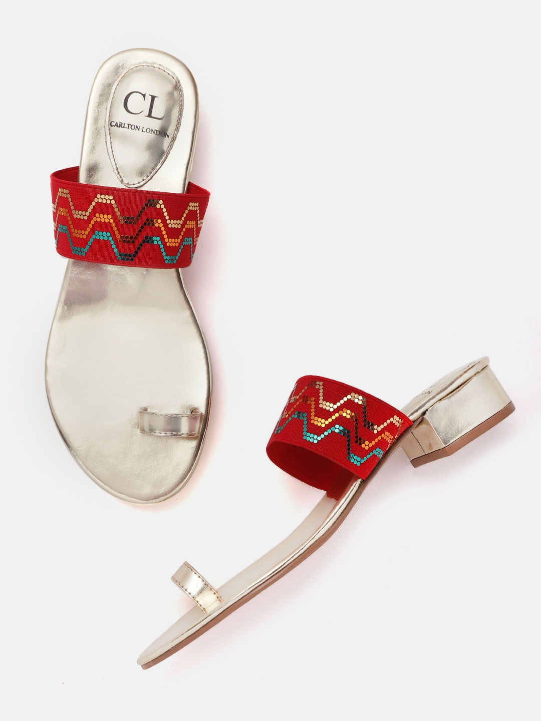 

Carlton London Women Red & Gold-Toned Embellished One Toe Flats