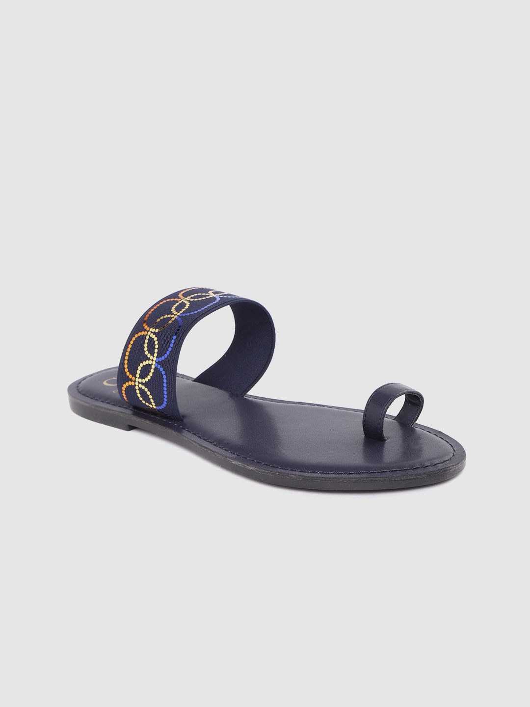 

Carlton London Women Navy Blue & Yellow Grometric Print One Toe Flats