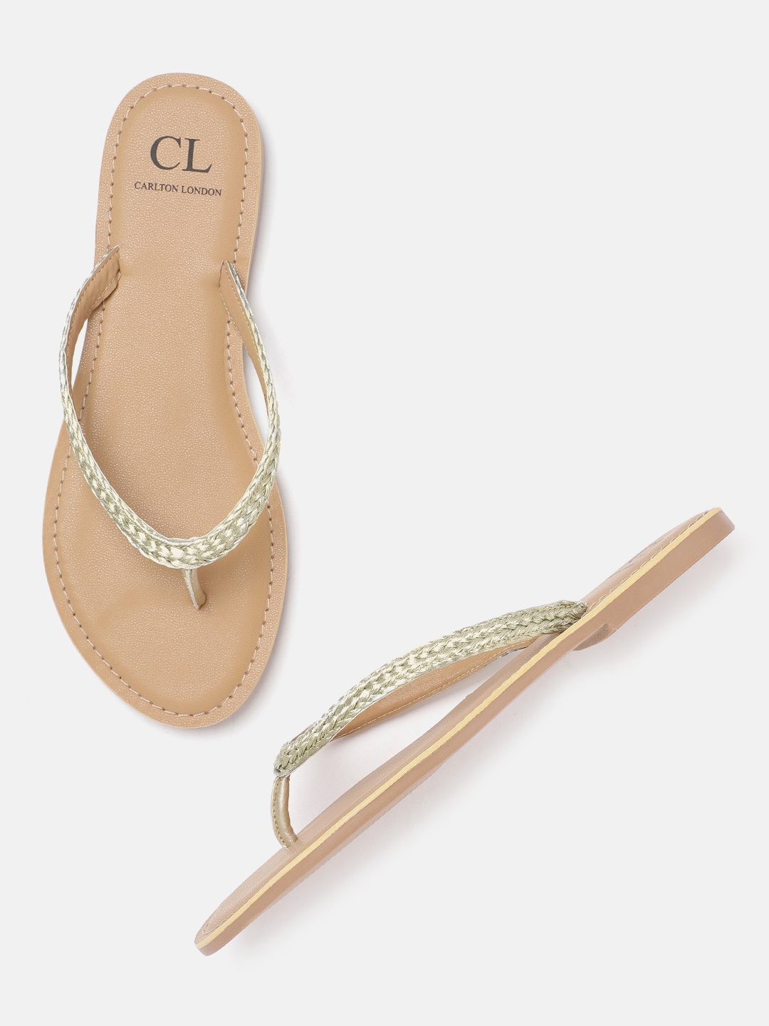 

Carlton London Women Muted Gold-Toned Braided Open Toe Flats