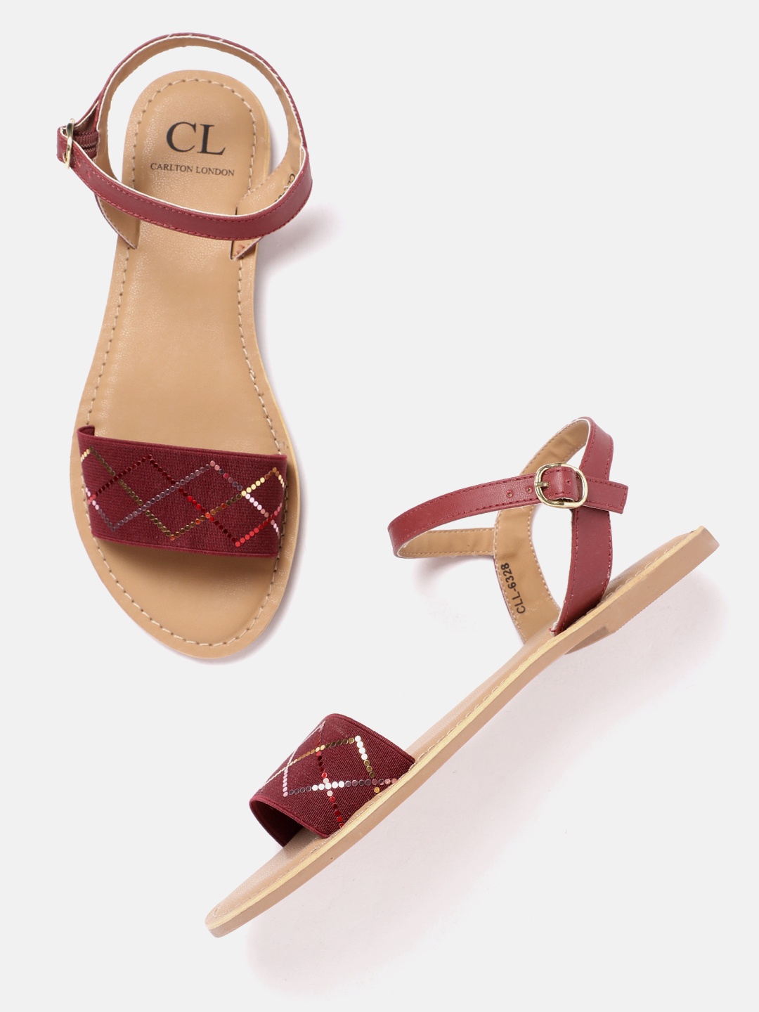

Carlton London Women Shimmer Embellished One Toe Flats, Maroon