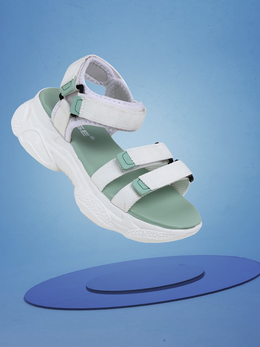 

TRASE Women White & Sea Green Colourblocked Sandals
