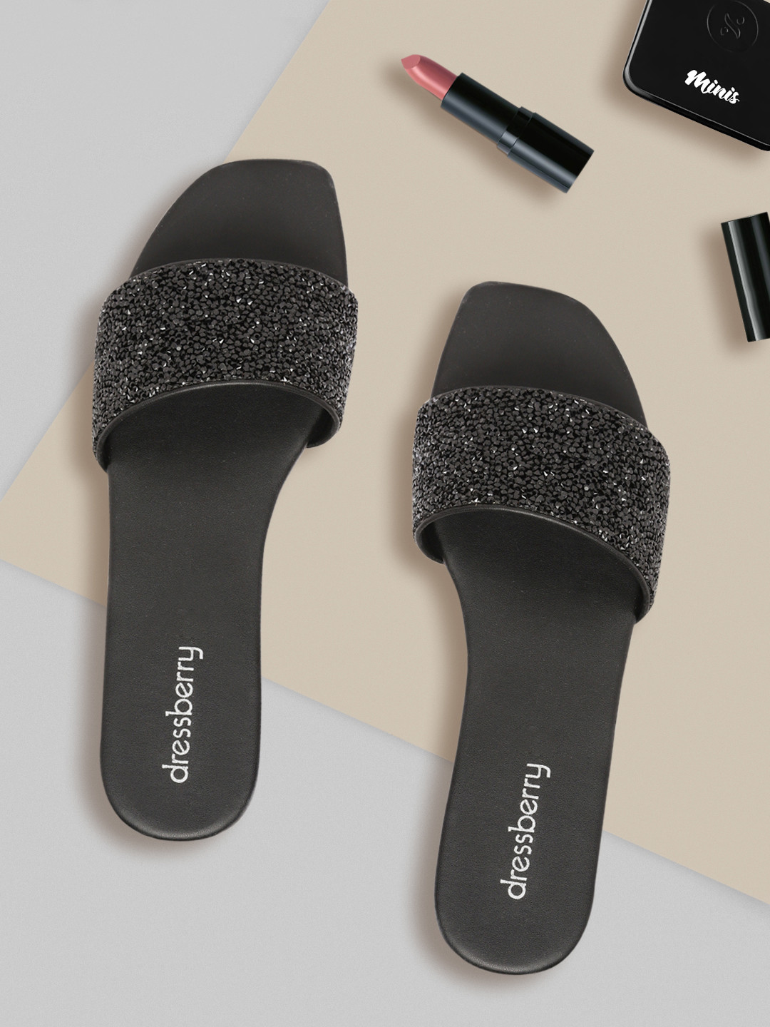 

DressBerry Women Black Studded Open Toe Flats