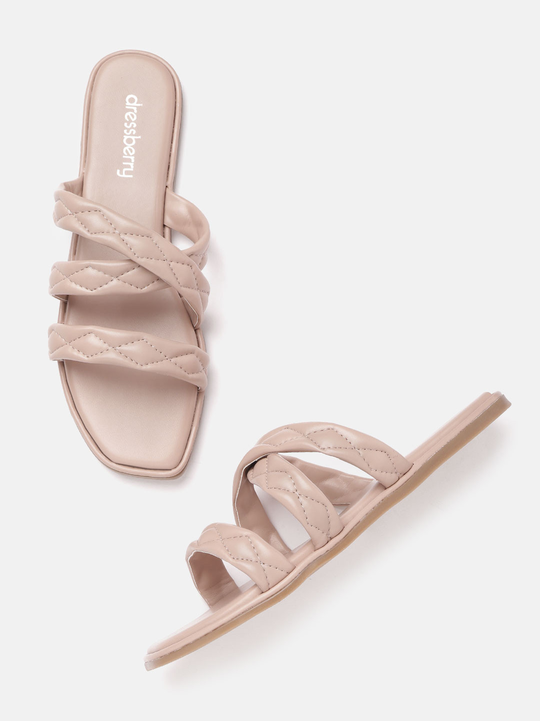 

DressBerry Women Nude-Coloured Diamond Pattern Quilted Open Toe Flats