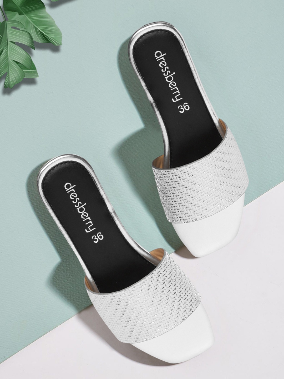 

DressBerry Women Silver-Toned Basket Weave Open Toe Flats