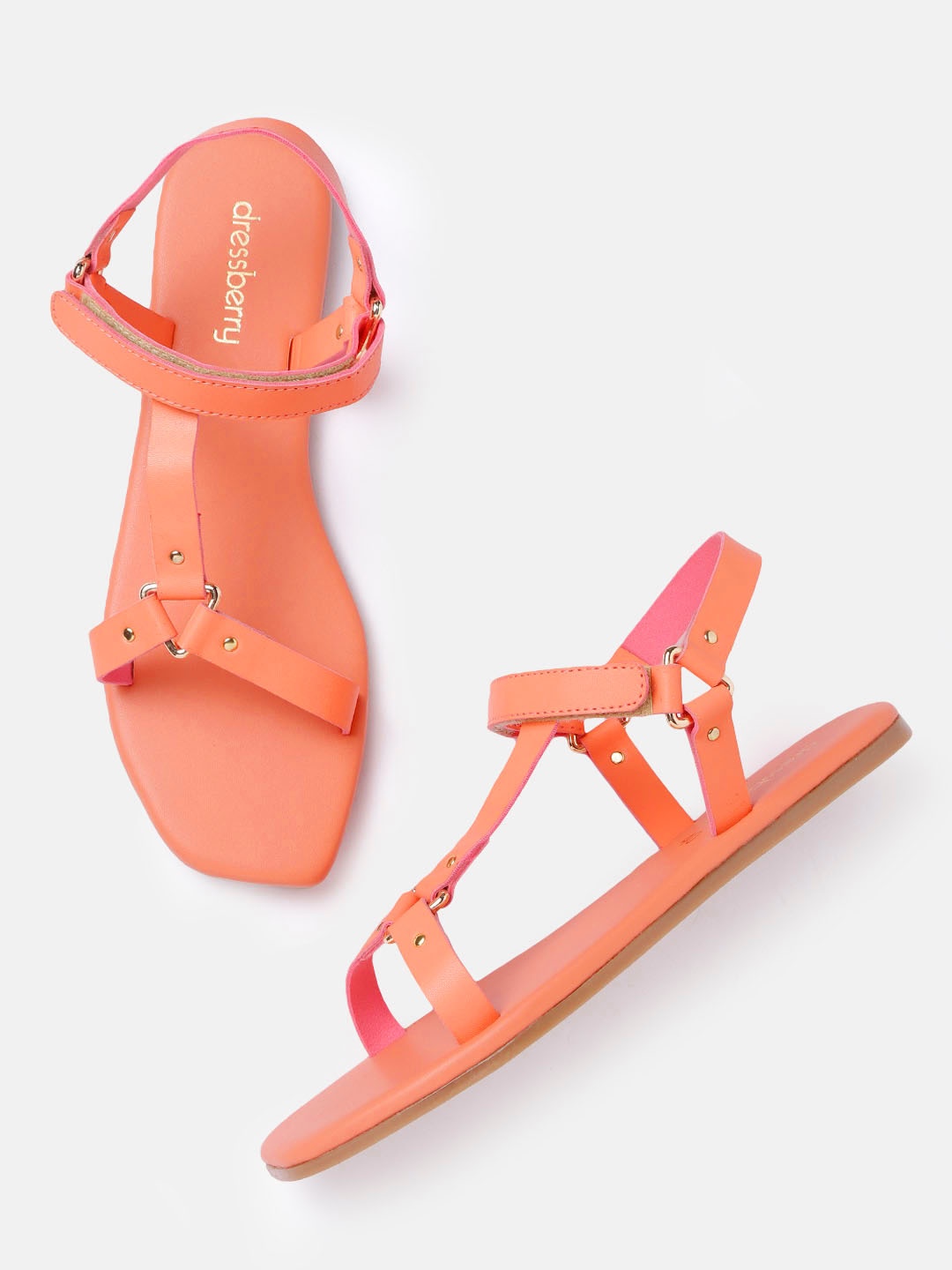 

DressBerry Women Coral Pink Solid Open Toe Flats