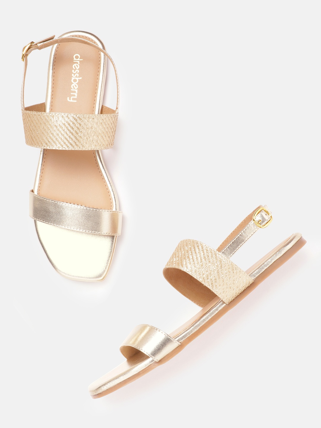 

DressBerry Women Gold-Toned Striped Open Toe Flats