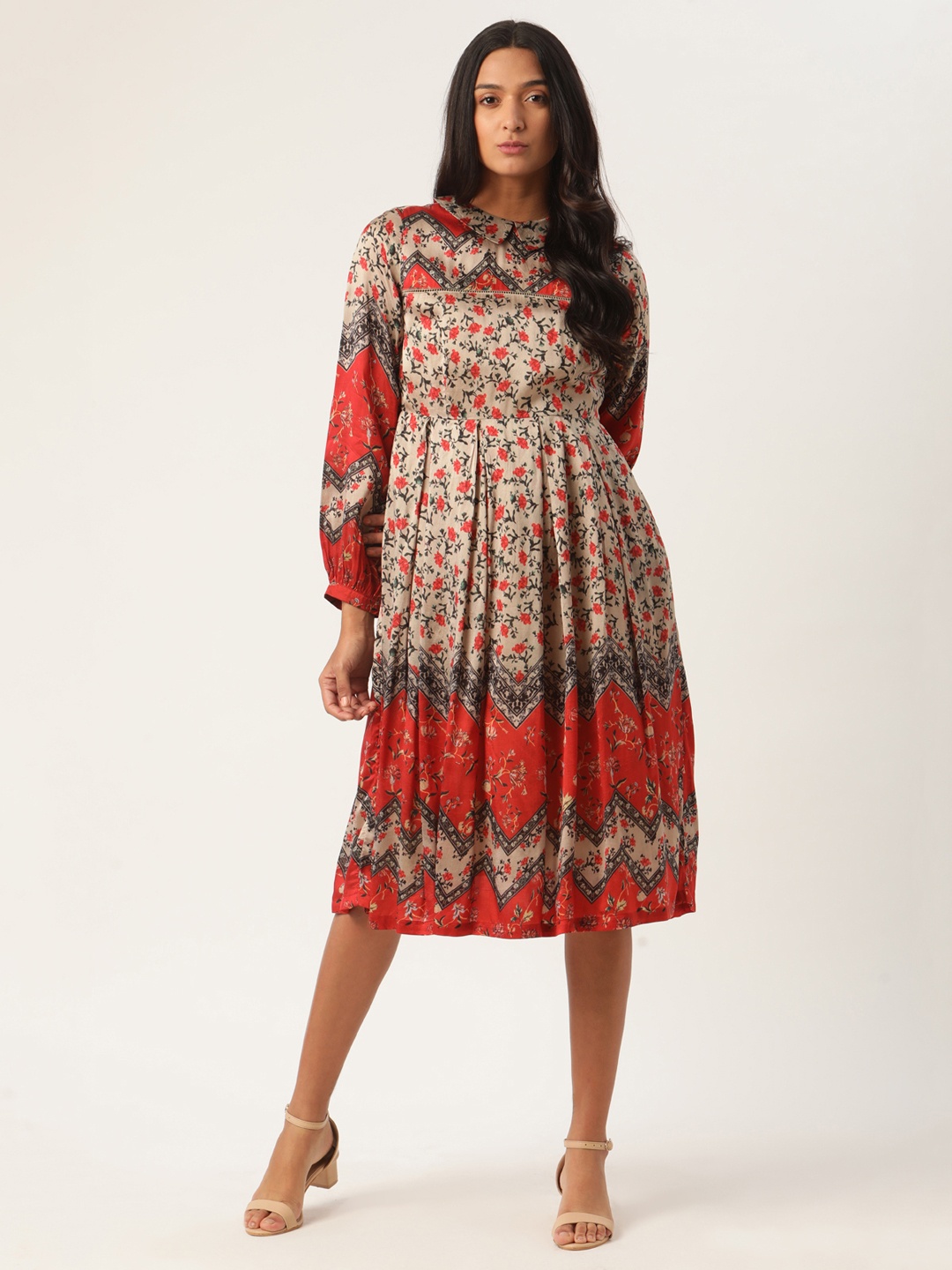 

ROOTED Women Multicoloured Floral Printed Fit and Flare Dress, Multi