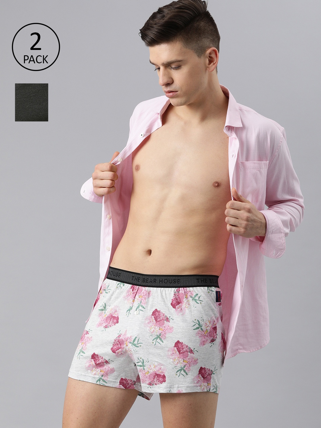 

THE BEAR HOUSE Men Pack Of 2 Assorted Pure Cotton Boxers
