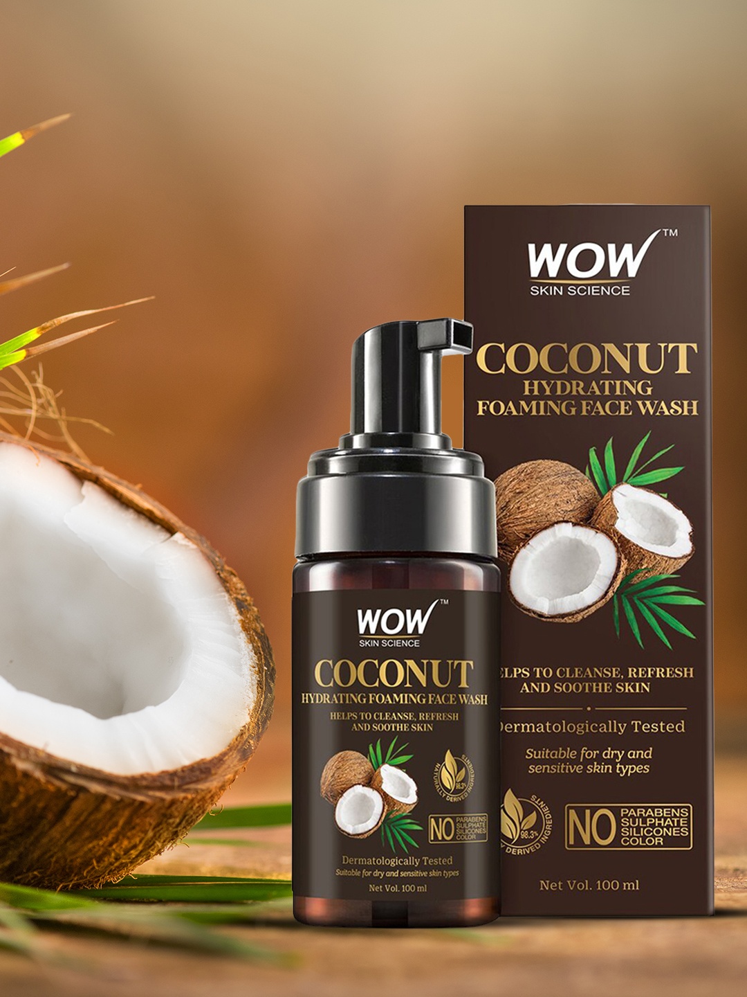 

WOW SKIN SCIENCE Unisex Coconut Hydrating Foaming Face Wash 100 ml, Brown