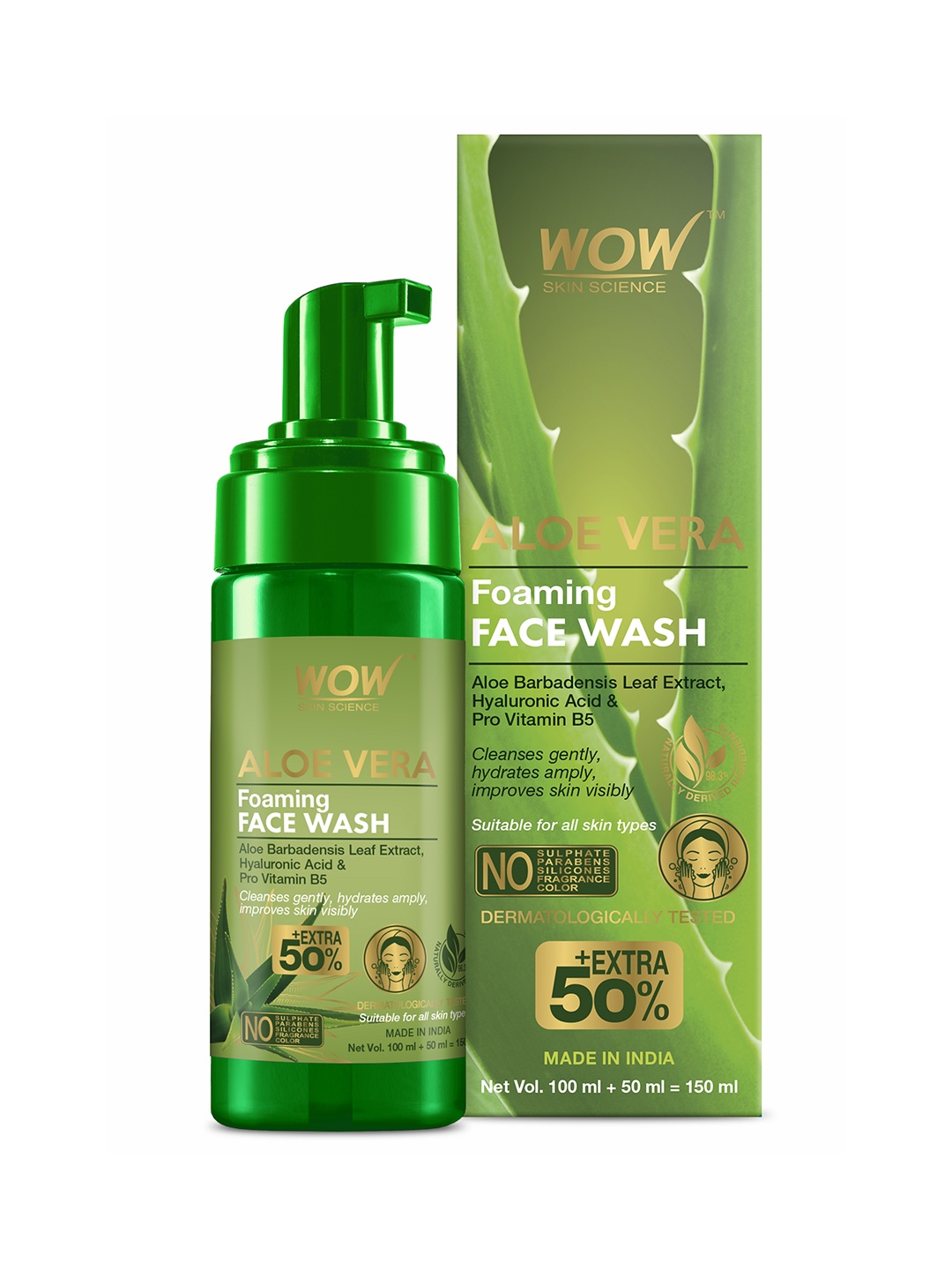 

WOW SKIN SCIENCE Unisex Aloe Vera Foaming Face Wash 100 ml, Brown