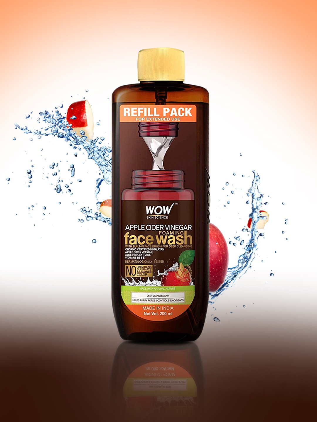 

WOW SKIN SCIENCE Unisex Apple Cider Vinegar Foaming Face Wash Refill Pack 200 ml, Brown