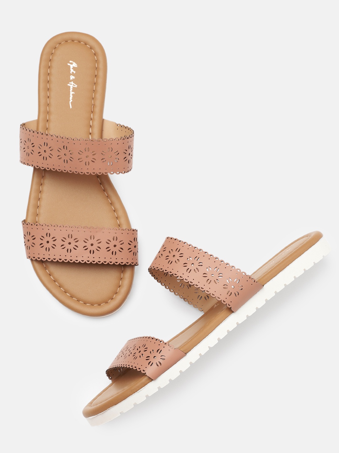 

Mast & Harbour Women Nude-Coloured Open Toe Flats with Laser Cuts
