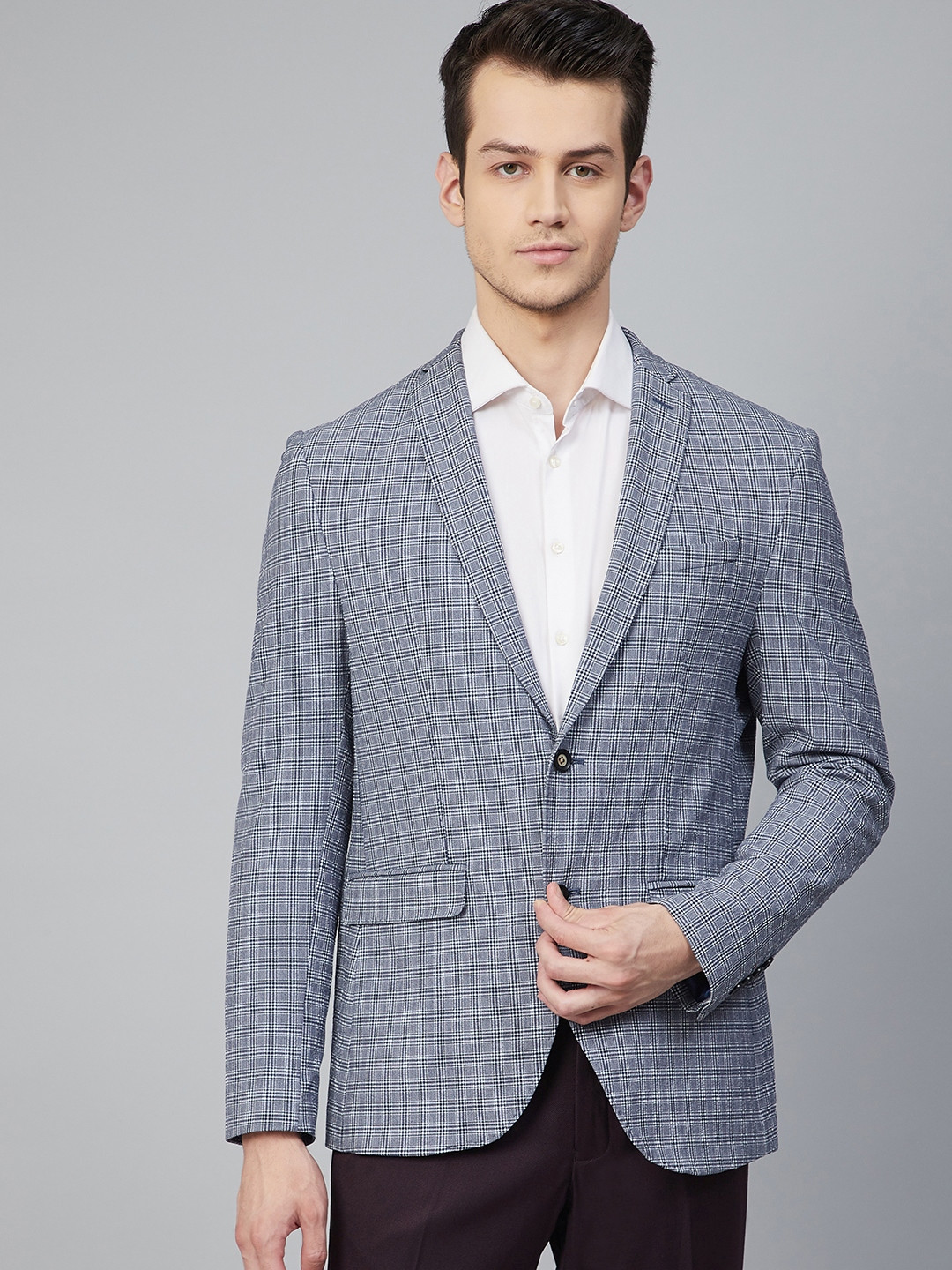 

Blackberrys Men Blue Checked Single-Breasted Formal Blazer