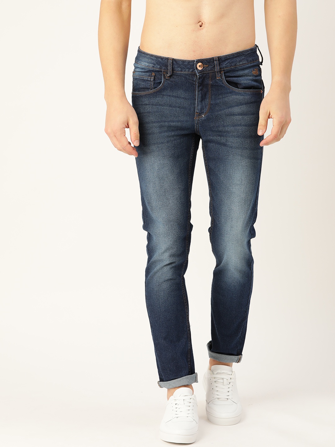 

Flying Machine Men Navy Blue Skinny Fit Low-Rise Light Fade Stretchable Jeans