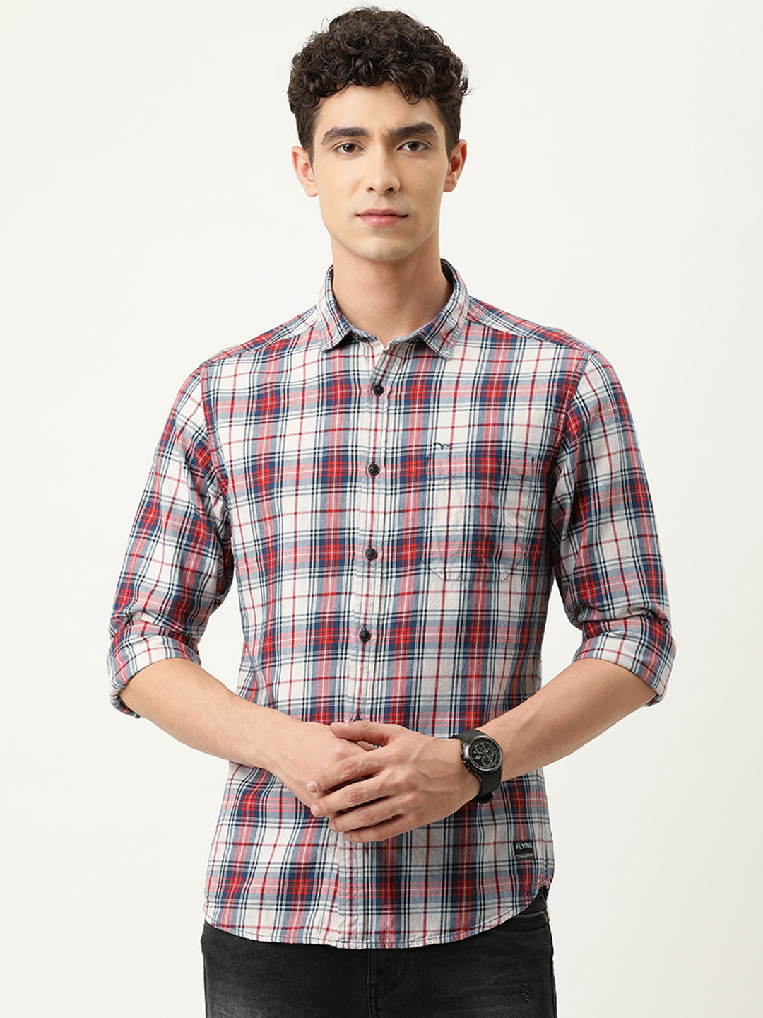 

Flying Machine Men White Slim Fit Checked Casual Shirt