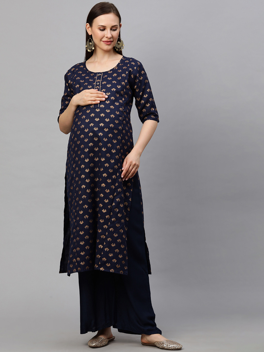 

MomToBe Women Navy Blue Ethnic Motifs Printed Maternity Kurta