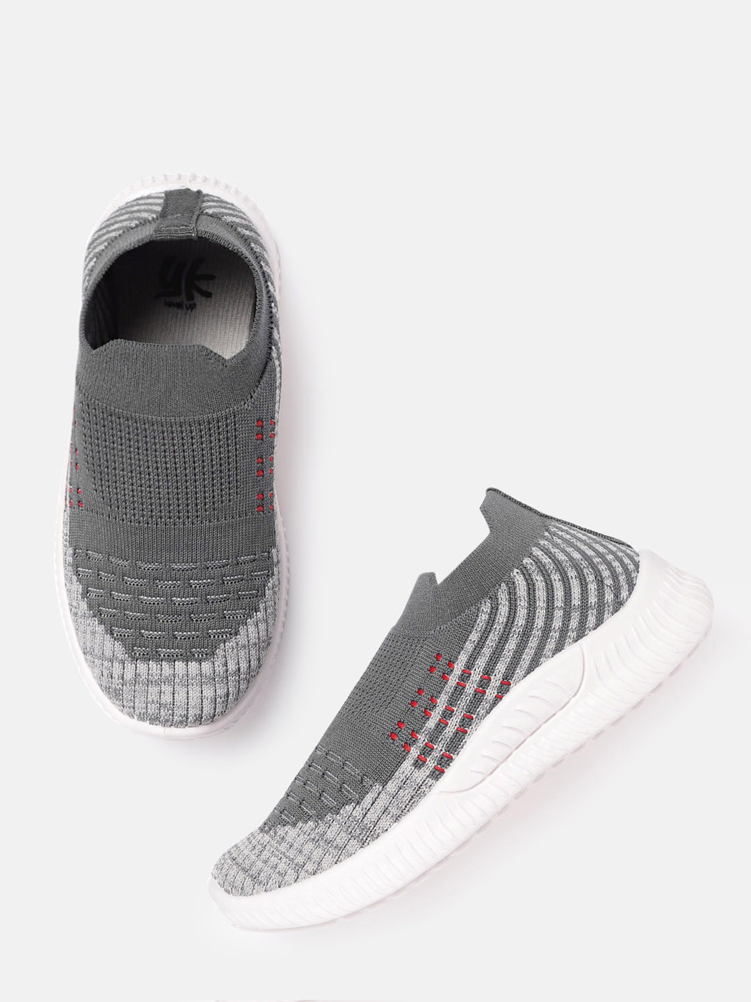 

YK Boys Charcoal Grey Woven Design Knitted Slip-On Sneakers