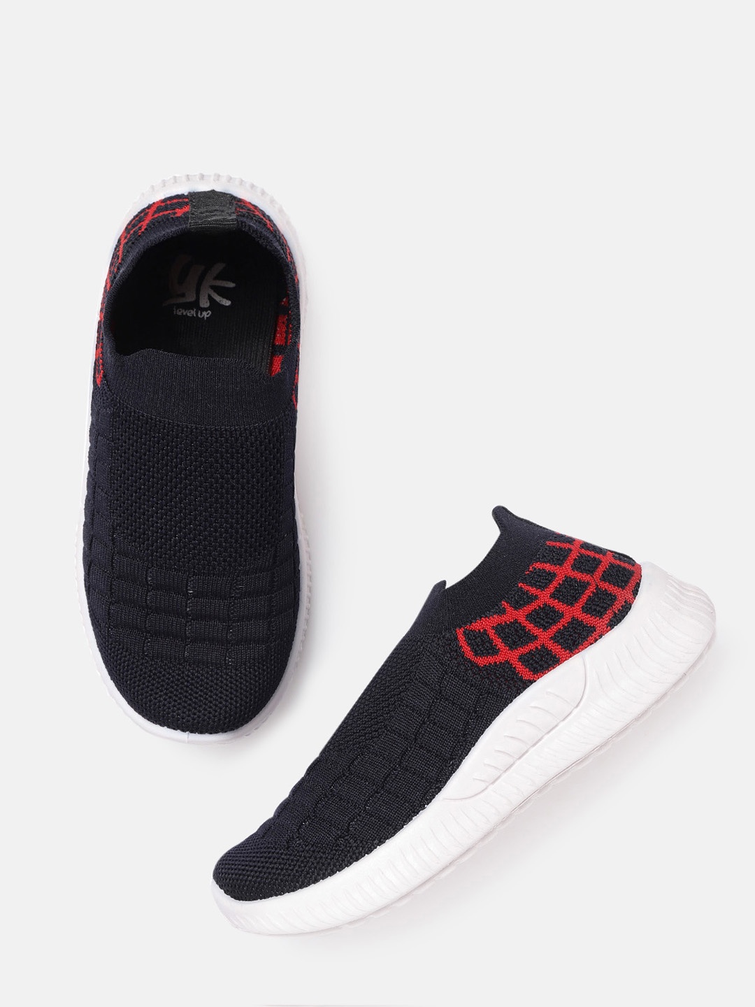 

YK Boys Navy Blue & Red Woven Design Slip-On Sneakers