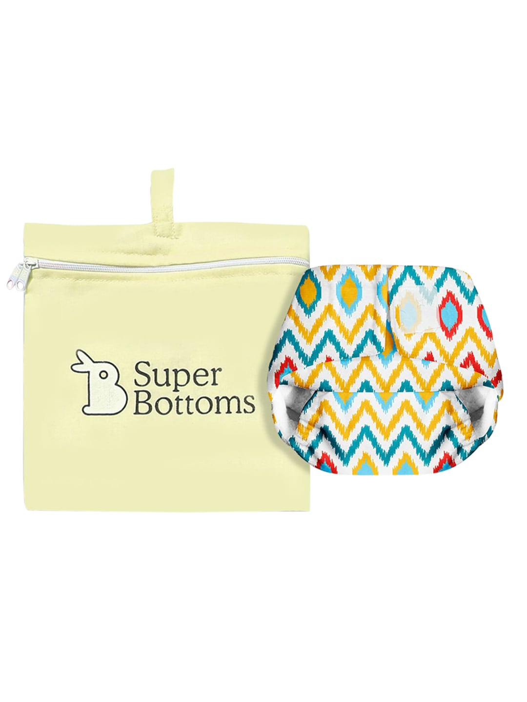

SuperBottoms Newborn UNO Ikat Chevron Printed Sustainable Cloth Diaper with 1 Dry Feel Pad, White