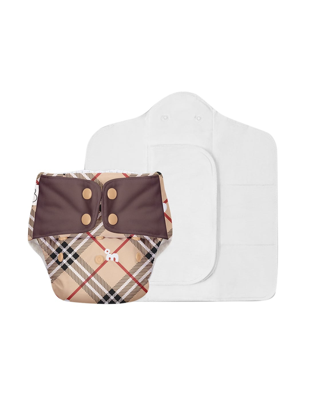 

SuperBottoms Freesize UNO Tartan Royale Printed Sustainable Cloth Diaper with Dry Feel & Booster Pad, Beige