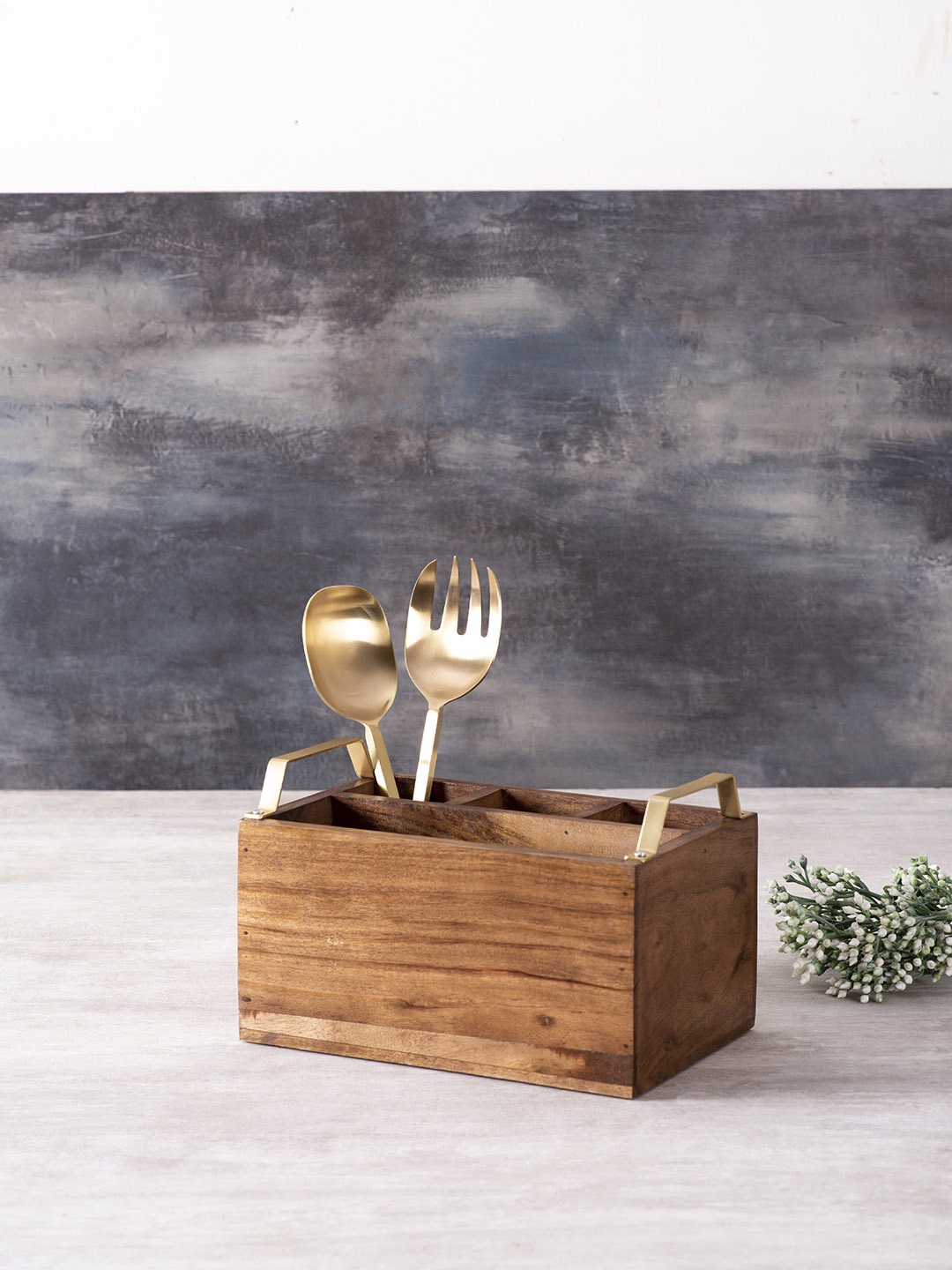 

nestroots Brown Solid Wooden Cutlery Stand & Set 2 Serving Spoons