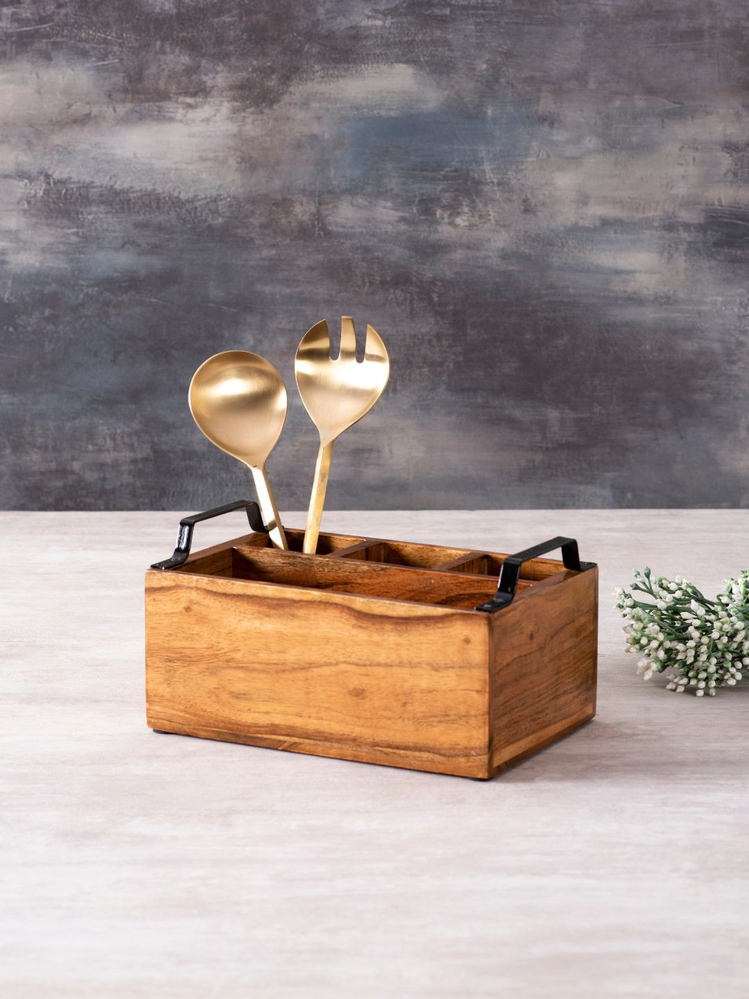 

nestroots Brown & Black Wooden Cutlery Stand