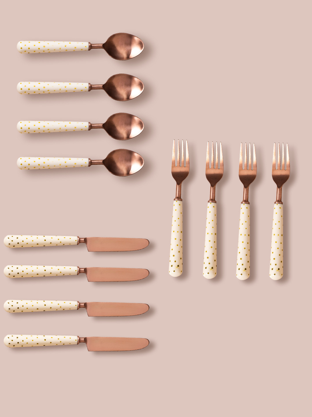 

nestroots Copper-Toned & White 12 Pc Stainless Steel Cutlery Set