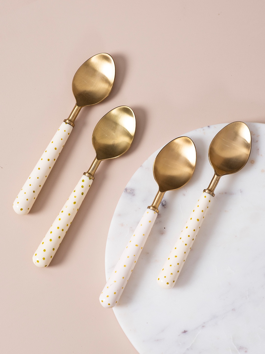 

nestroots Gold-Toned & White 4 Pc Stainless Steel Spoon Set