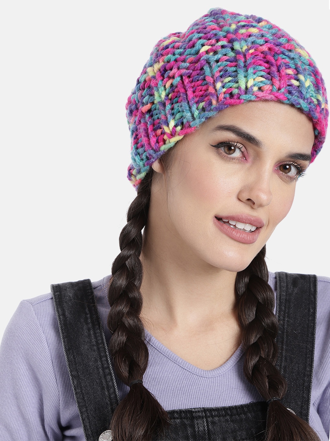 

Magic Needles Unisex Multicoloured Hand Knitted Self Design Beanie, Multi