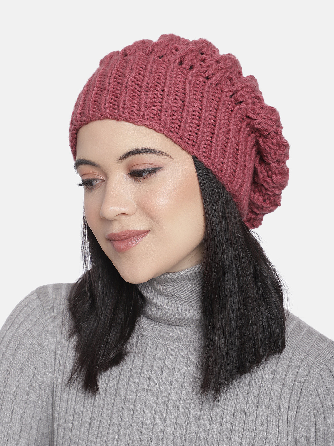 

Magic Needles Women Pink Handknitted Beanie