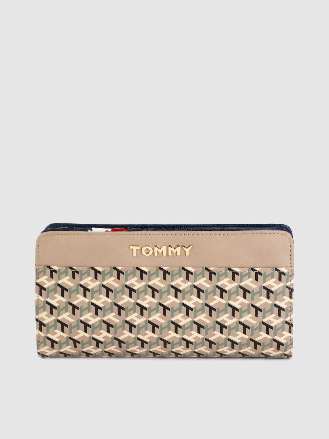 

Tommy Hilfiger Women Beige & Green Typography Printed Zip Around Wallet