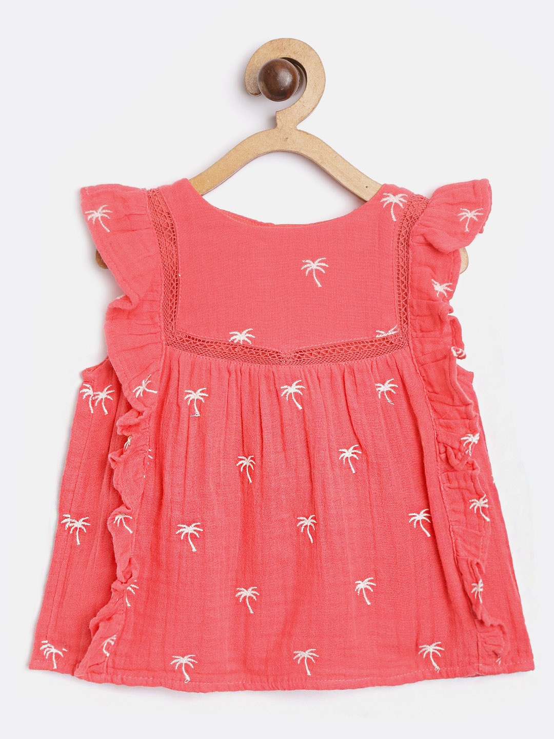 

Marks & Spencer Girls Coral Pink Cotton Tropical Embroidered A-Line Sustainable Top