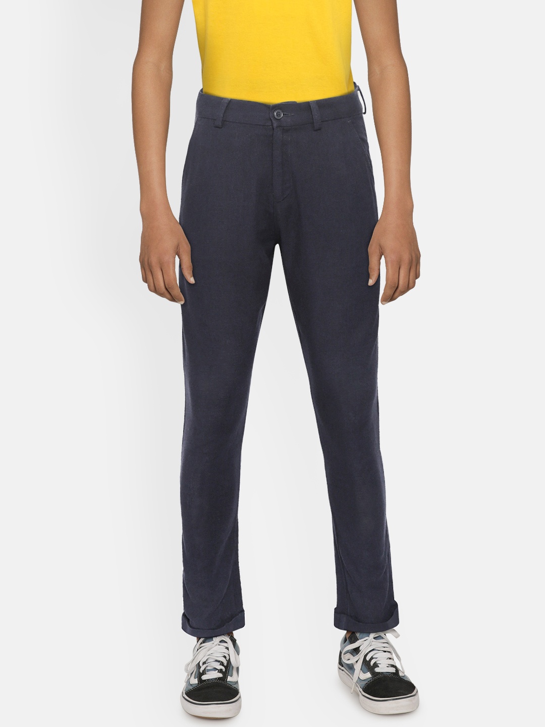 

Marks & Spencer Boys Navy Blue Solid Regular Fit Trousers