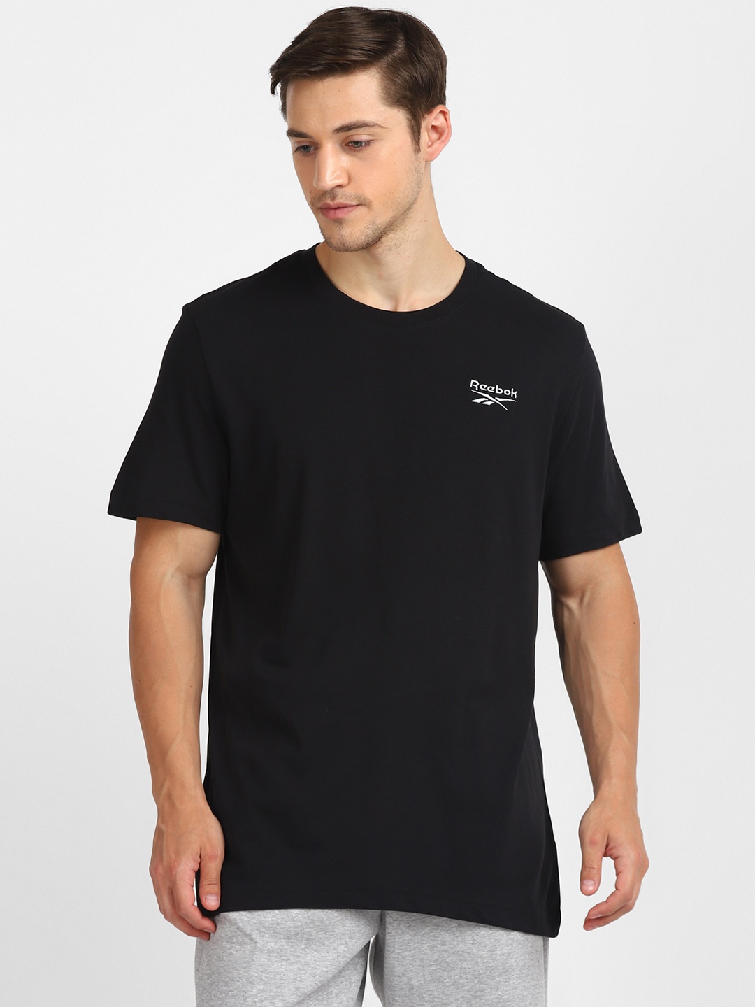 

Reebok Men Black Solid Training Essentials Classic Tee