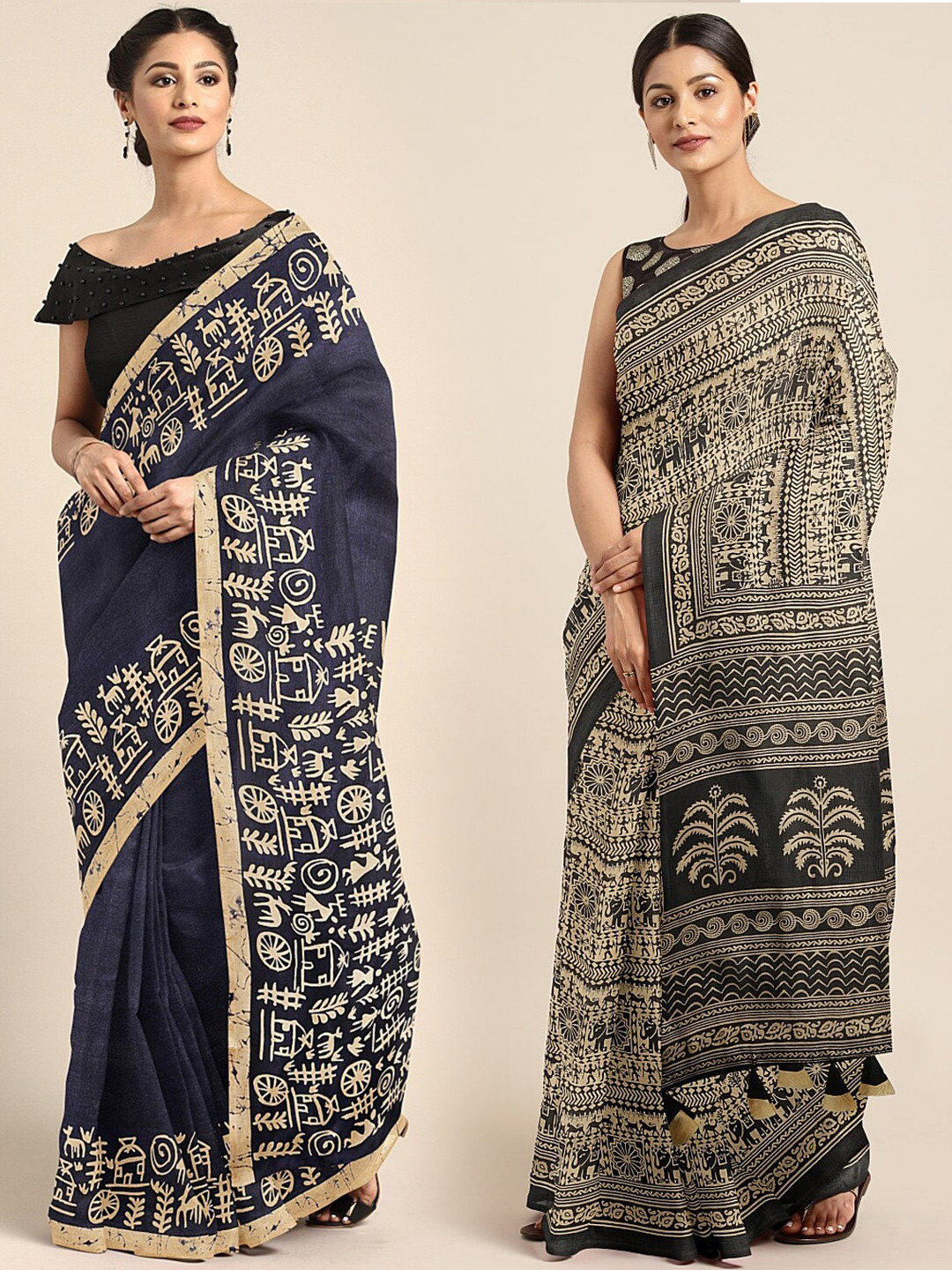 

KALINI Multicoloured Printed Saree, Navy blue