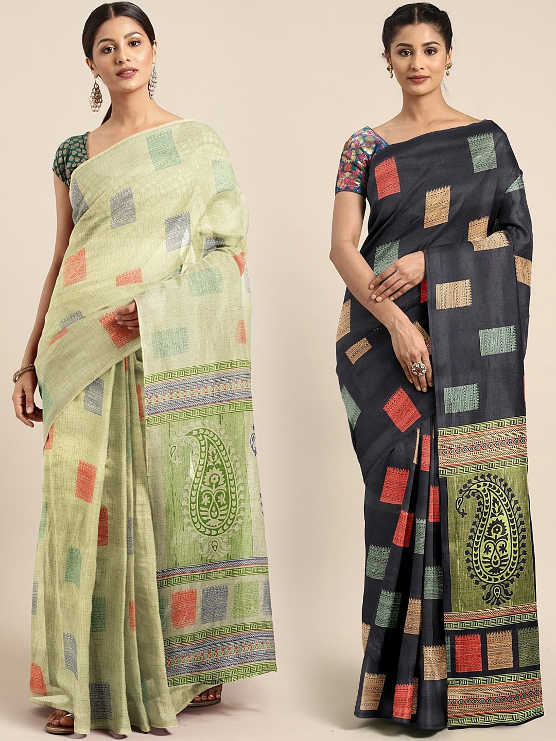 

KALINI Multicoloured Prined Saree, Green