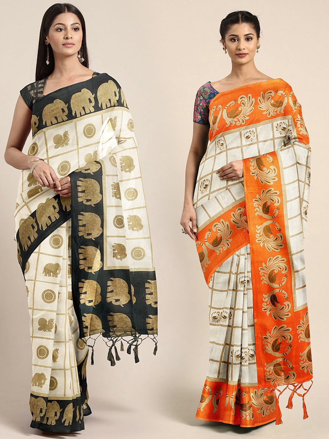 

KALINI Multicoloured Printed Saree, Off white