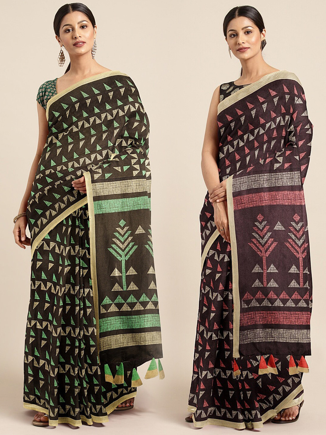 

KALINI Multicoloured Printed Saree, Brown