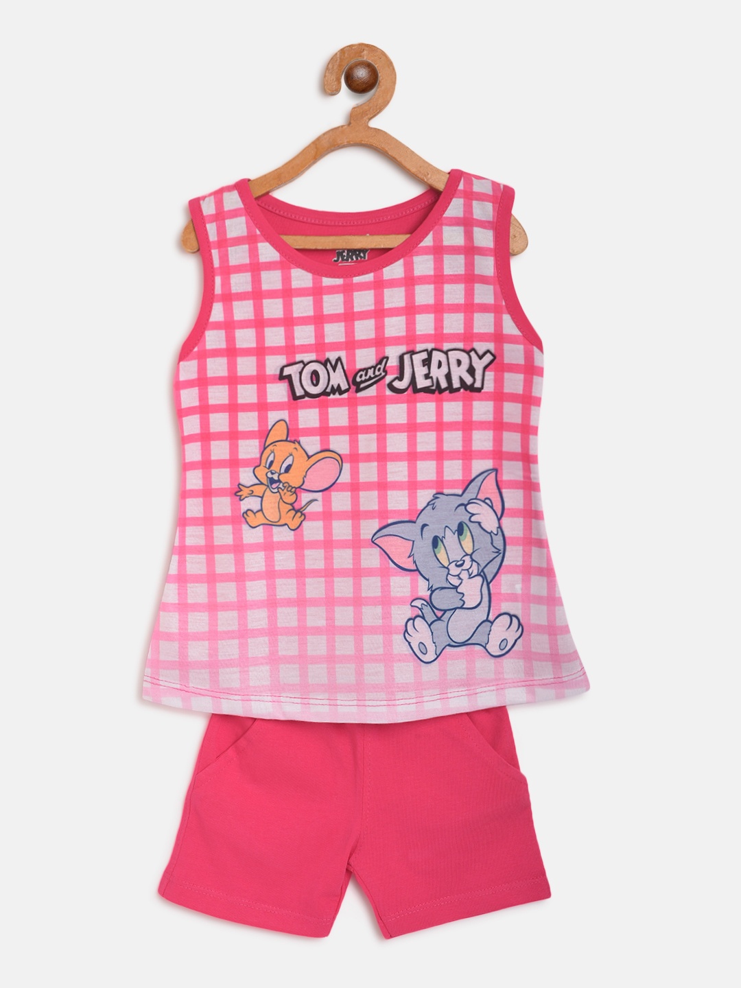 

Eteenz Girls Pink & White Checked T-shirt with Shorts