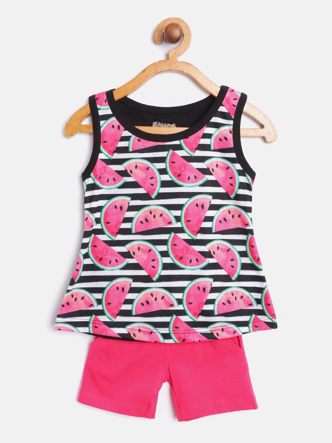 

Eteenz Girls Black & Pink Watermelon Printed T-shirt with Shorts